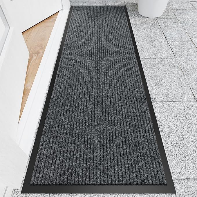 Front Door Mat, 2' x 6' Heavy Duty Indoor Outdoor Welcome Mat for Entryway, Commercial Entrance, Low Profile, Non-Slip, Durable Rubber Backing for Patio, Home