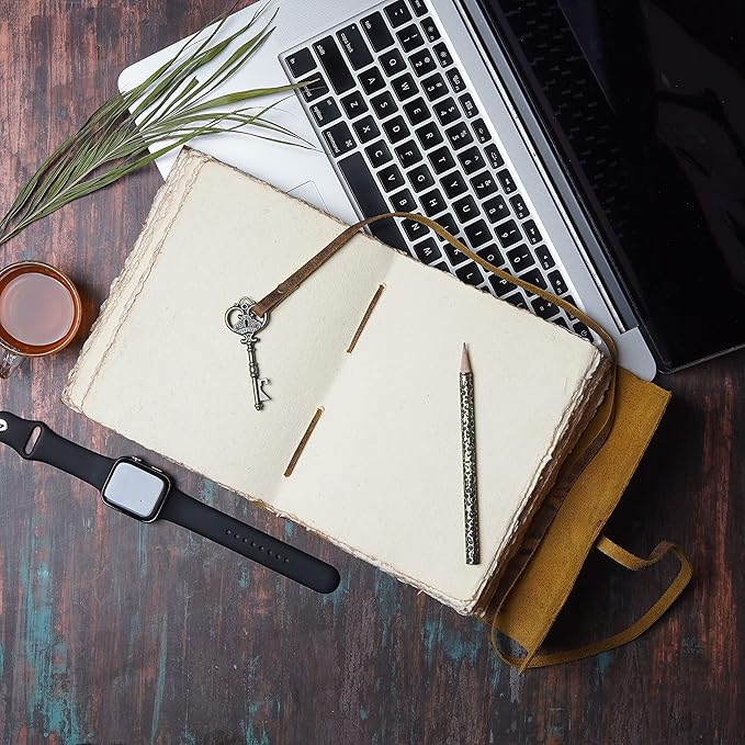 LEATHER VILLAGE Vintage Leather Journal – 200 Handmade Vintage Deckle Edge Paper – Leather bound Journal For Women Men – Vintage Key Closure - Book of Shadows - Aqua - 6X4 inches (A6)