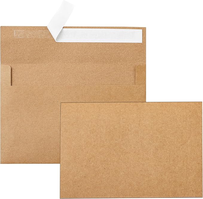 Brown Blank Note Cards and Envelopes 4 x 6 Heavyweight Single Panel Cardstock and A4 Envelopes Printable Self Seal 20 Packs for Wedding Invitations, Baby Showers, Thank You Cards