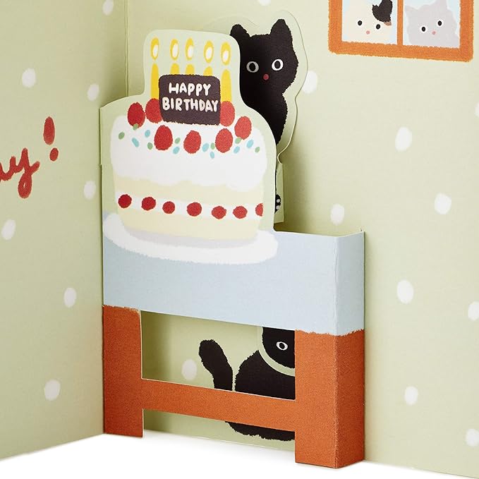 Hallmark Pop Up Birthday Card (Cat and Friend with Birthday Cake)