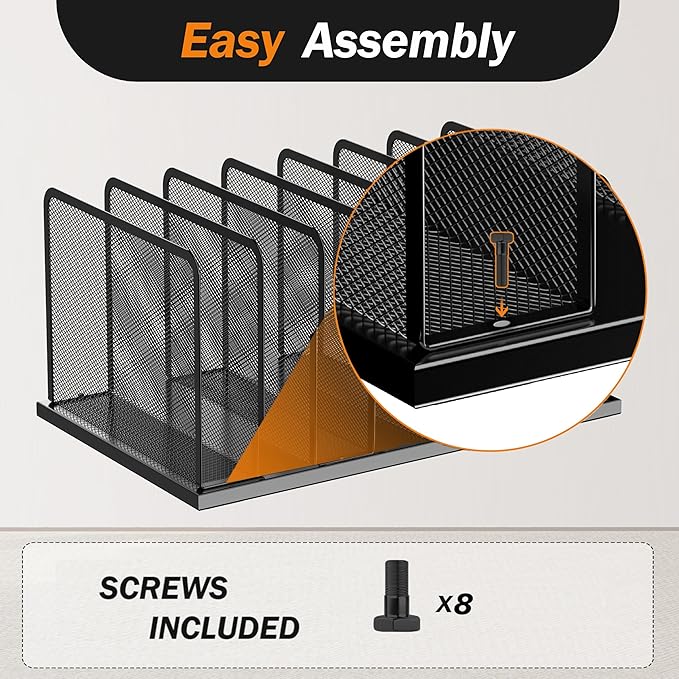 Kuntine.B Desk File Organizer Upright Mesh Desktop Organizer File Sorter Office Organization File Holder for Home, Office & Classroom (Silver, 1 Pack 7-Section)