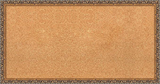 Amanti Art Natural Cork Board for Wall, 18x34 Vision Board with Bronze Frame, Medium Corkboard Office Decor for Home Organization, Traditional Corkboard Pinboard to Display Items for Home