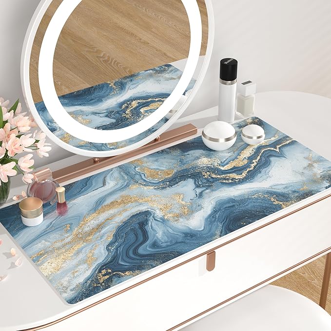QIYI Desk Pad Large Keyboard and Mouse Pad for Laptop Computer, PU Leather Desk Cover Protector, Desk Décor Accessories for Office Home Work Writing Gaming 31.5" x 15.7" - Blue White Marble