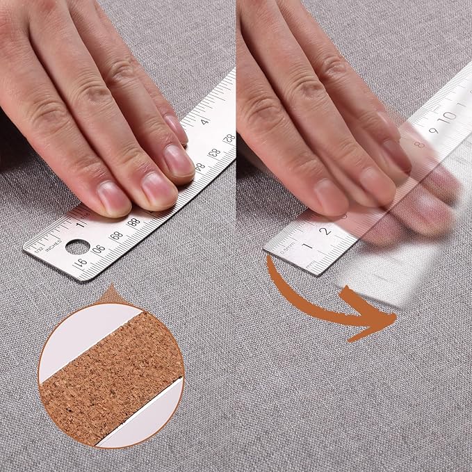 2PCS 36 Inch Metal Ruler, Stainless Steel Straight Edge Ruler with Cork Backing, Non-Slip Imperial & Metric Measuring Tool for School, Office, Woodworking, Drafting