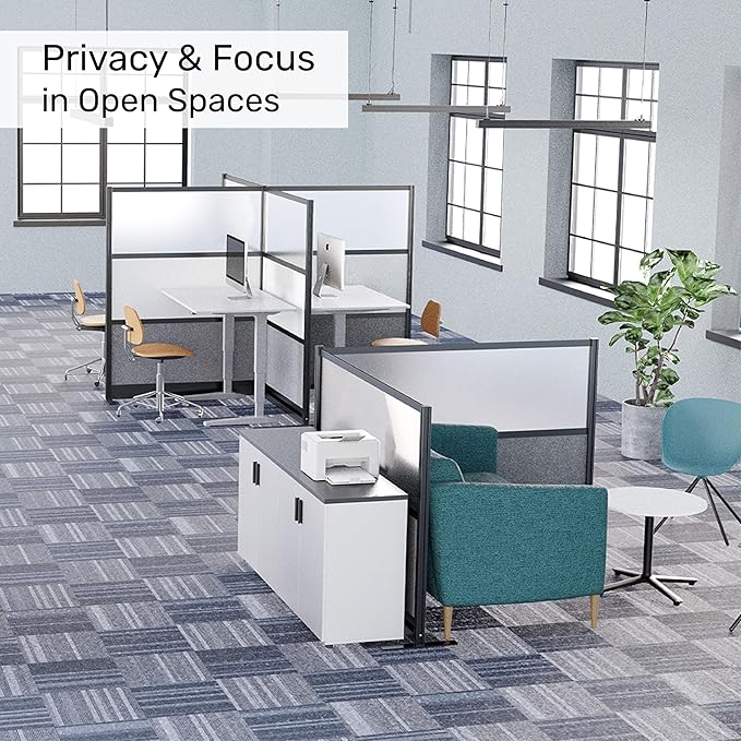Workflow Modular Wall | Room Divider with Whiteboard, Sound-Dampening, & Frosted Acrylic Panels | Expandable Office Partition for Privacy & Productivity (70" x 70")