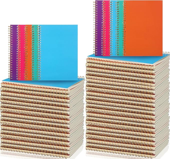 PerKoop 100 Pack Spiral Notebook 8.3 x 5.5 Inch College Ruled Notebook Bulk A5 Wide Ruled Journals Bulk 1 Subject 50 Sheets Thick Diary Notebooks for School, Office Business, Home Use(Colorful)