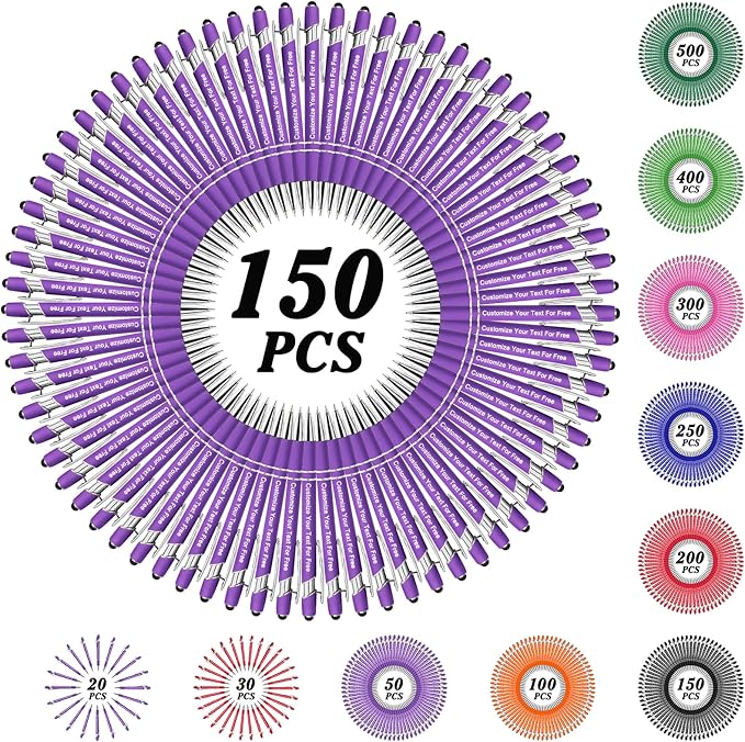 Max 500 Pcs Personalized Pens Bulk, Custom Pens with Free Engraving, Customized Stylus Tip Ballpoint Pen with Your Name Massage Text for School Office Business Graduation Anniversaries-150 Packs