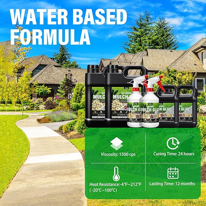 Mulch Glue - 128oz Concentrate Gravel Glue Strong Landscape Adhesive with Applicator for Landscaping, Garden - Safe Ready to Use Mulch Lock Gravel Stabilizer Glue for Pea Gravel, Rock, Leaf, Bark