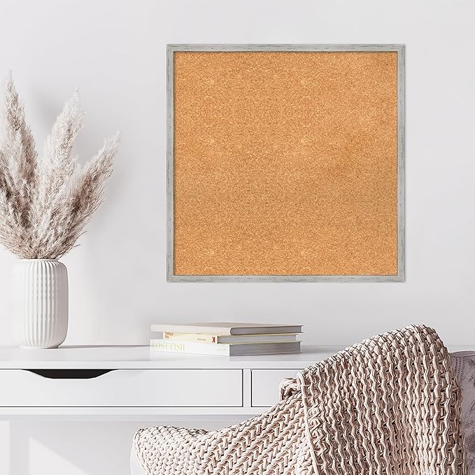 Amanti Art Natural Cork Board for Wall, 25x25 Vision Board with White Frame, Medium Corkboard Office Decor for Home Organization, Cottage Corkboard Pinboard to Display Items for Home Organization in