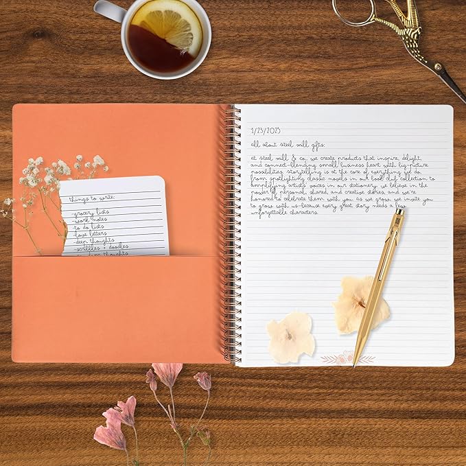 Steel Mill & Co Cute Large Spiral Notebook College Ruled, 11" x 9.5" with Durable Hardcover and 160 Lined Pages, Garden Blooms (Navy)