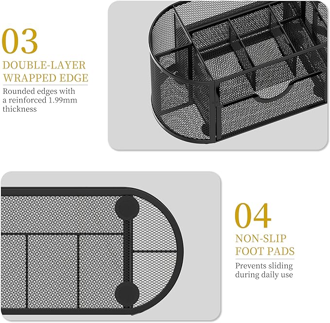 SUPEASY Mesh Desk Organizer, Desk Accessories & Workspace Organizers with Drawers, Pencil Holder for Desk with 9 Compartments for Office Supplies, 8.6 x 4.3 x 4.1 Inch, Black