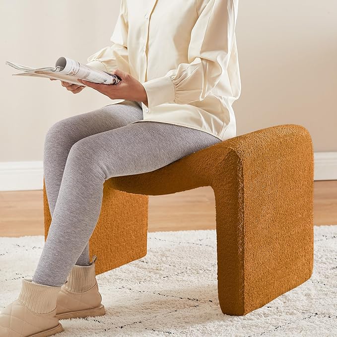 Large Footstool Ottoman, Multi-Functional Modern Foot Stool, Sofa Footrest Extra Seating for Living Room, Entryway, Hallways and Bedrooms, Large, Curry