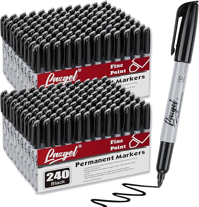 Permanent Markers Bulk, 240 Pack Fine Tip Black Permanent Markers, Waterproof Markers, Premium Smear Proof Pens, Quick Drying, Office Supplies for School, Office, Home
