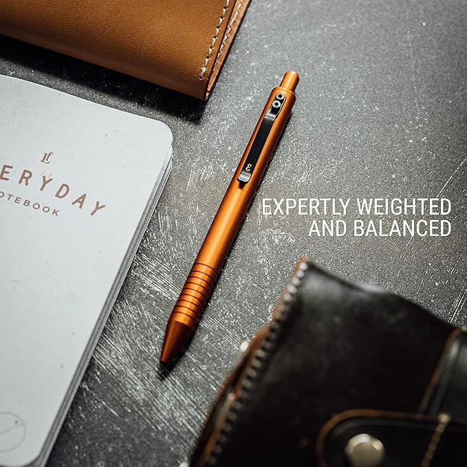 Everyman Taipan Orange Grafton Pen & Ink Bundle, Premium EDC Luxury Writing Utensil with Extra 3-pack of Black Gel Refills (.7mm), Pen with Pocket Clip, Luxury Metal Writing, Gift for Office