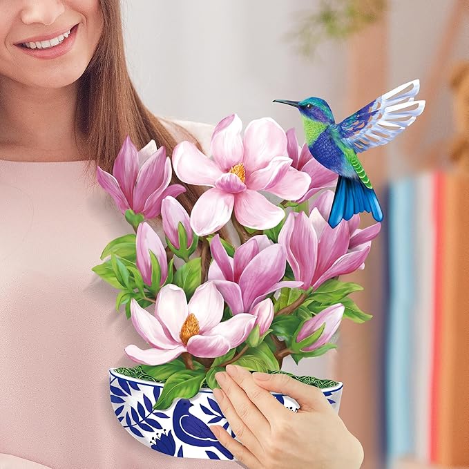 Airpark Paper Pop Up Cards, Magnolia Flowers & Bird, 12inch Paper Flowers 3D Popup Cards with Blank Note Card and Envelope for Birthday, Anniversary, Easter, Get Well Gifts for Women Lover