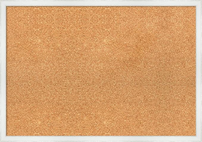 Amanti Art Natural Cork Board for Wall, 19x27 Vision Board with White Frame, Medium Corkboard Office Decor for Home Organization, Country Rustic Corkboard Pinboard to Display Items for Home