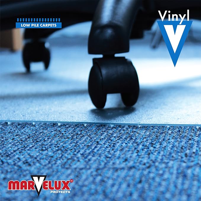 Marvelux Office Chair Mat for Low Pile Carpets 30" x 48” Clear Vinyl Protector Mat for Under Desks, Rectangular PVC Carpeted Floor Mat for Gaming Chairs and Computer Desks, Shipped Flat