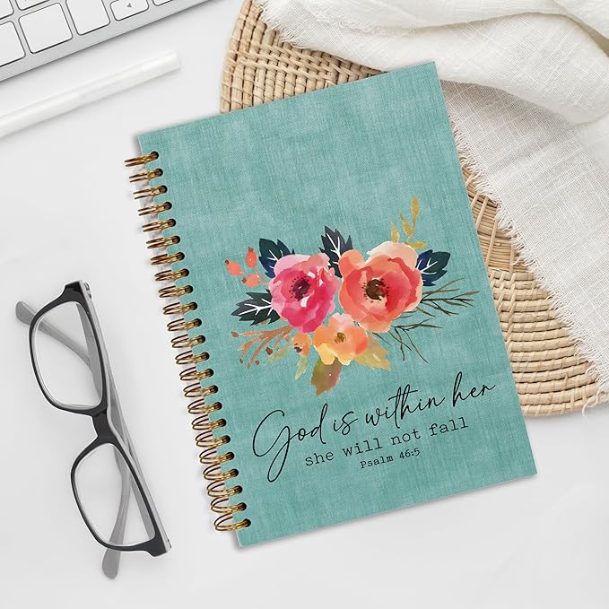 YOU FOUND ME Bible Notebook, A5 Spiral Christian Journal, Bible Verse-God is Within Her She Will Not Fall, Inspirational Notebooks for Women, Bible Study, Gift for Birthday Christmas, Office Supplies