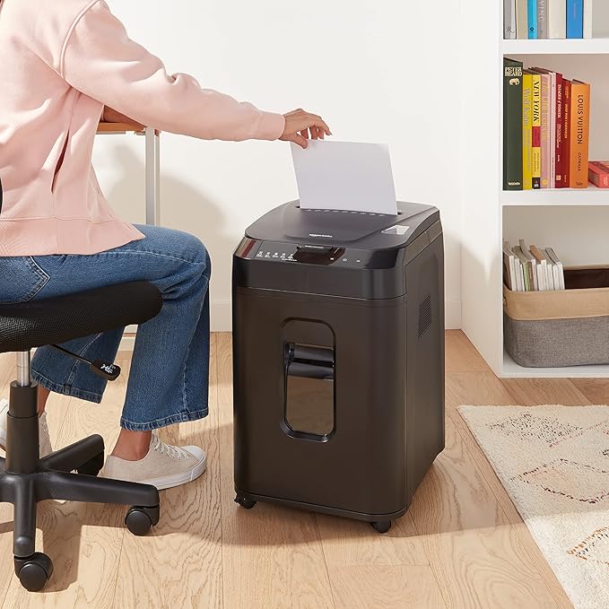 Amazon Basics 150 Sheet Autofeed Micro Cut Paper Credit Card Shredder for Security, Black