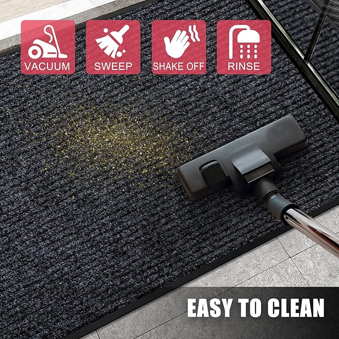 Kuyal Front Door Mat, 4'x6' Indoor Outdoor Entrance Mat, Commercial Floor Mats Inside Outside Entrance, Heavy Duty Durable Welcome, Rubber Backing Non Slip Outdoor Mats for Entryway,Black