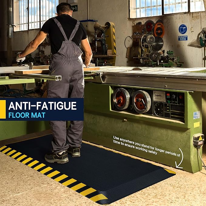 FEATOL Anti Fatigue Mats Industrial 8 Packs, Ergonomic Standing Floor Mat for Work for Stand, Black with Yellow Border Safety 20" x 32"-Support for Leg & Back Pain