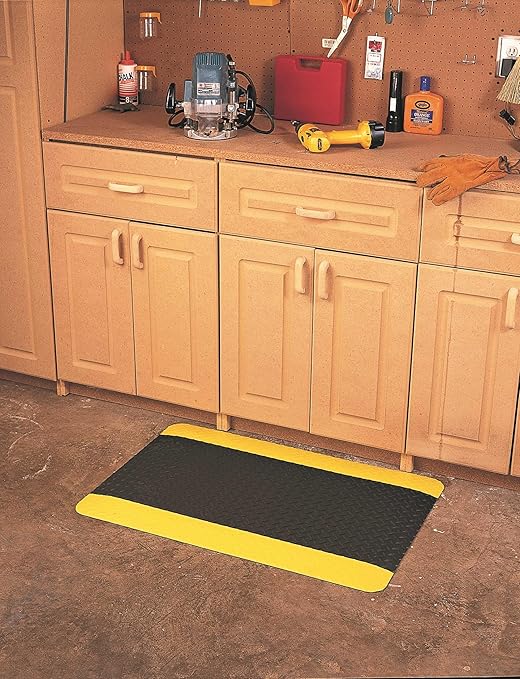 Wearwell 414.1516x2x4BYL Diamond-Plate SpongeCote UltraSoft Mat, 4' Length x 2' Width x 15/16" Thick, Black with Yellow