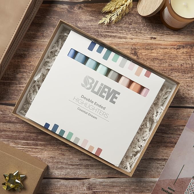BLIEVE- Aesthetic Bible Highlighters No Bleed Through Assorted Colors, Cute Highlighter Dual Tip For Journaling Supplies And School Accessories, Bible Highlighters And Pens No Bleed (COASTAL DREAM)