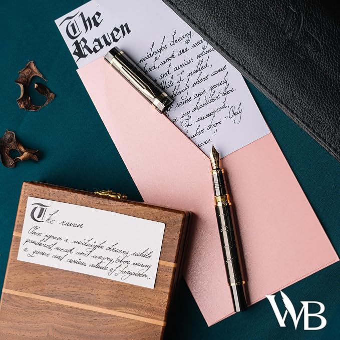 Wordsworth & Black Primori Fountain Pen Set [Gunmetal Gold]; Extra Fine Nib, Gift Case, 24 Ink Cartridges, Refill Converter, Manual; Journaling, Calligraphy, Smooth Writing Pens; Left and Right Handed