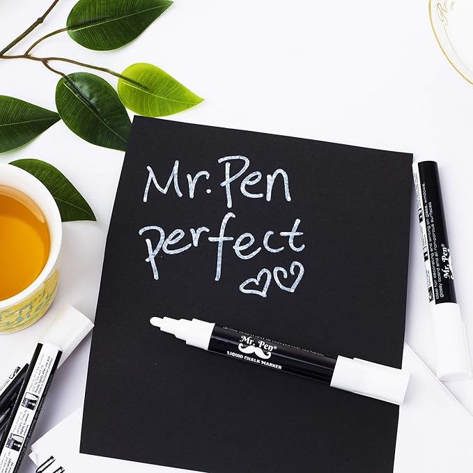 Mr. Pen- White Chalk Markers, 4 Pack, Dual Tip, 8 Assorted Colors, For Non-Porous Surfaces, Reversible Chisel and Bullet Tip