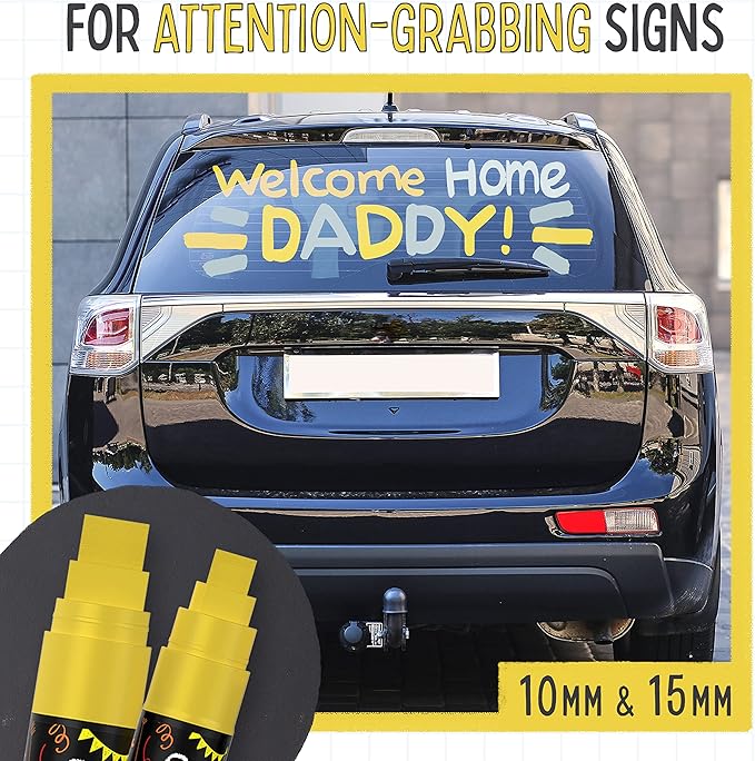 5 Gold Chalkboard Chalk Markers - Gold Dry Erase Markers for Blackboard, Chalkboard Signs, Windows, Glass | Variety Pack - Fine & Jumbo Size Ink Pen (1mm, 3mm, 6mm, 10mm, 15mm)