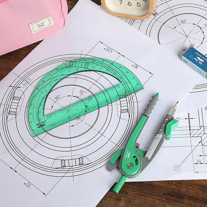 Mr. Pen- Compass and Protractor Set, Lush Garden Green, Compass Geometry Tool, Protractor and Compass Set, Compass Drawing Tool, Drawing Compass, Geometry Compass, Math Compass for Geometry