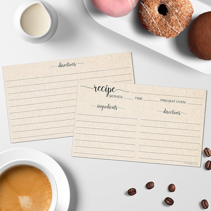 321Done Small Rustic Recipe Cards (Set of 50) 3" x 5" Minimalist Kraft Tan - Thick Luxury Double-Sided - Made in USA