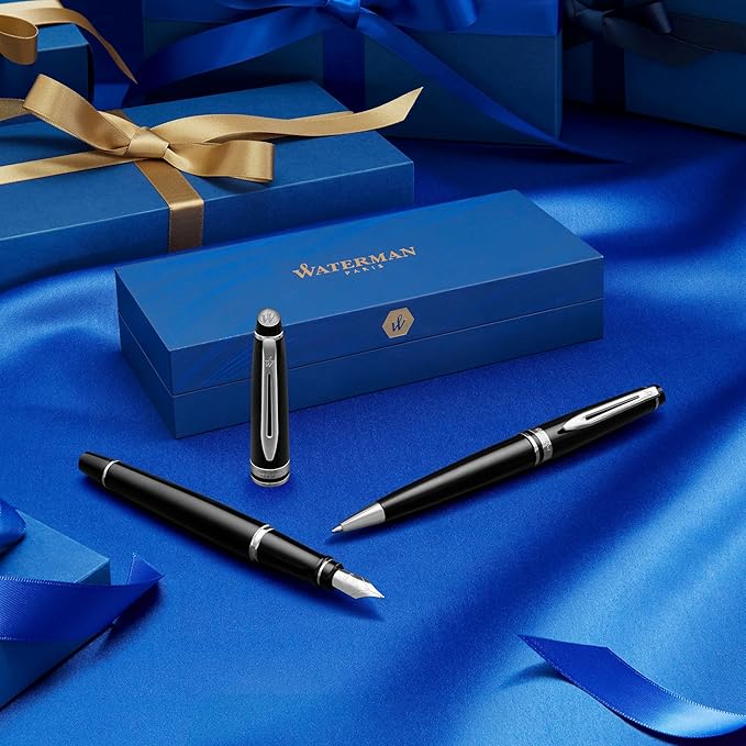 Waterman Expert Ballpoint Pen, Matte Black CT, Medium Nib, Blue Ink
