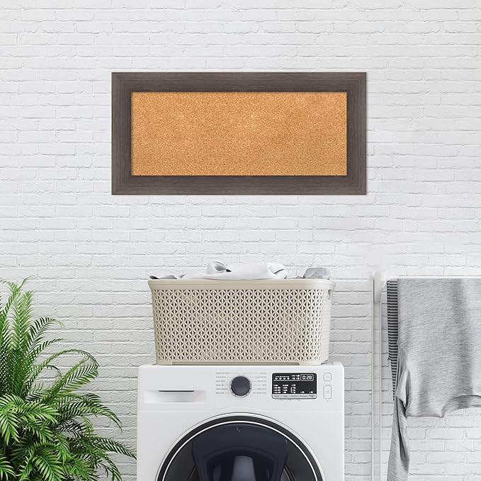 Amanti Art Natural Cork Board for Wall, 17x35 Vision Board with Brown Wood Frame, Medium Corkboard Office Decor for Home Organization, Country Rustic Corkboard Pinboard to Display Items for Home