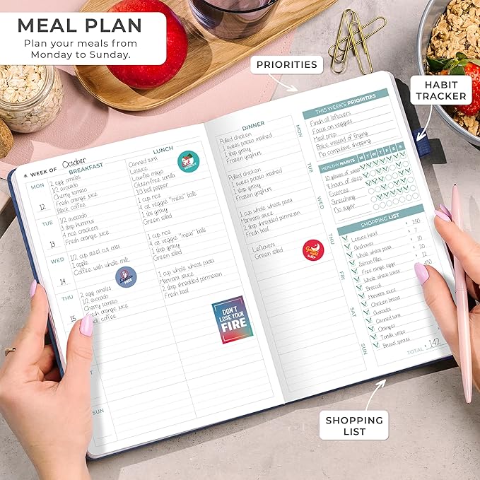 Clever Fox Weekly Meal Planner - Weekly & Daily Meal Prep Journal with Shopping and Grocery Lists for Menu Planning, Healthy Diet & Weight Loss Tracking, Lasts 1 Year, Undated, A5 - Mystic Blue