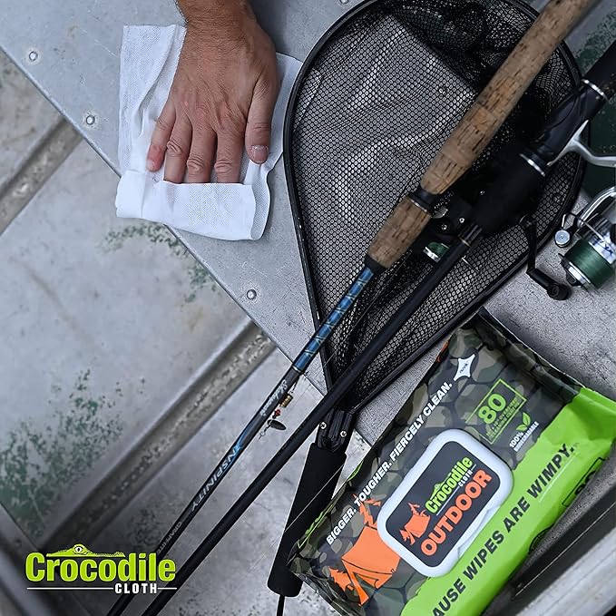 Crocodile Cloth Outdoor Cleaning Wipes – 80 Count Plant-Based Cloths (15"x10"), Skin Safe, Pre-Moistened, Aloe & Vitamin E Infused, Large, Absorbent, Multi-Surface Disposable Wipes