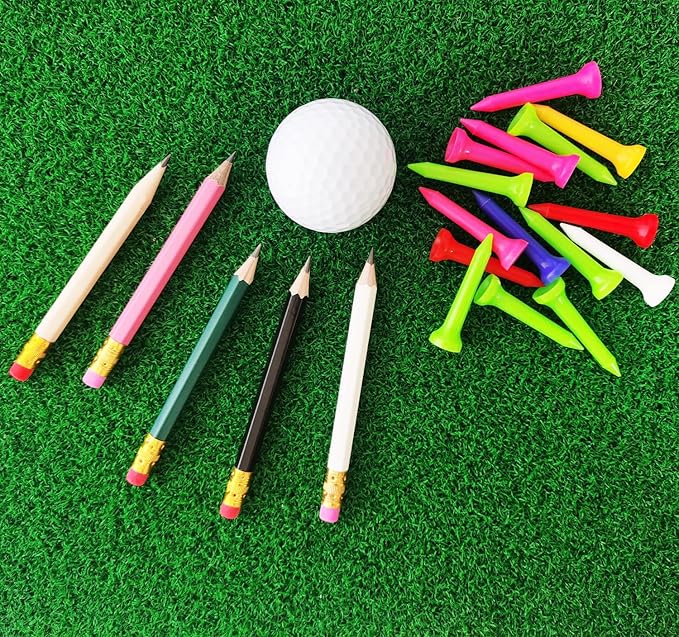 Adhere 25pcs Golf Pencils with eraser Hexagon Wooden Pencils Graphite 2B for Golf Event Scoring,Classroom,Wedding,Company Meetings,Pew, Pocket (Black・White・Green・Pink・Nature・50pcs)
