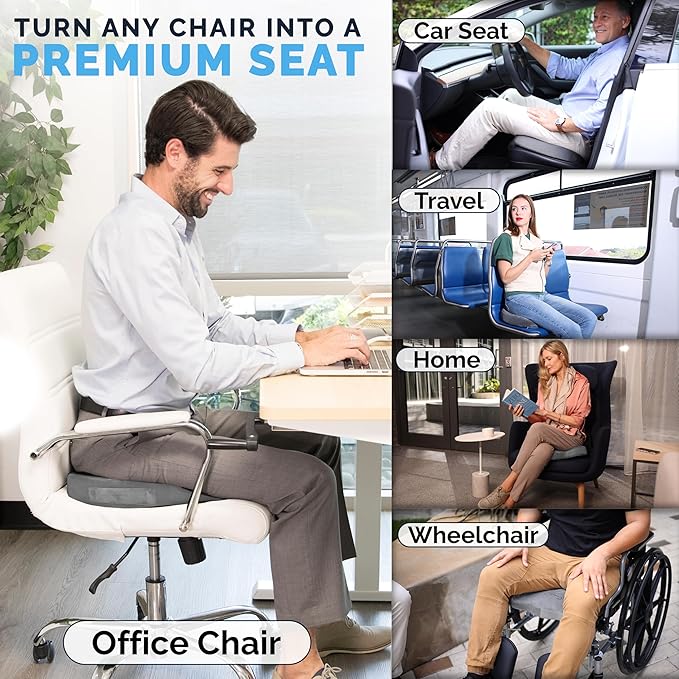 ComfiLife Premium Gel & Memory Foam Seat Cushion – Doctor Recommended Office Chair Cushion, Car Seat Cushion – Chair Cushions for Back & Sciatica Pain Relief – Seat Cushions for Office Desk (Charcoal)