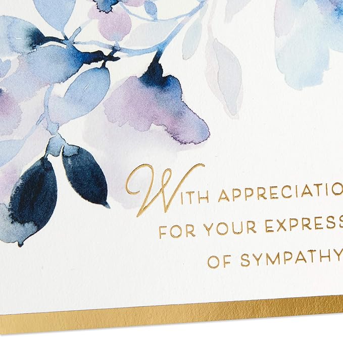 Hallmark Funeral Thank You Cards Assortment, Watercolor Flowers (50 Thank You for Your Sympathy Cards with Envelopes)