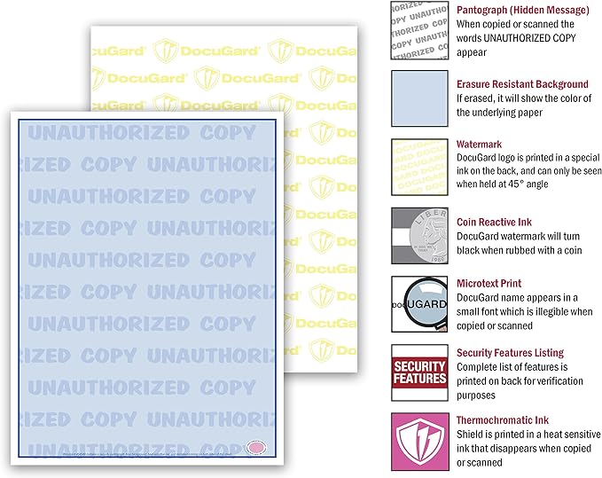 DocuGard Advanced Blue Multi-Purpose Security Paper, 7 Features, 8.5 x 11 Inches, 24 lb, 500 Sheets (04546)
