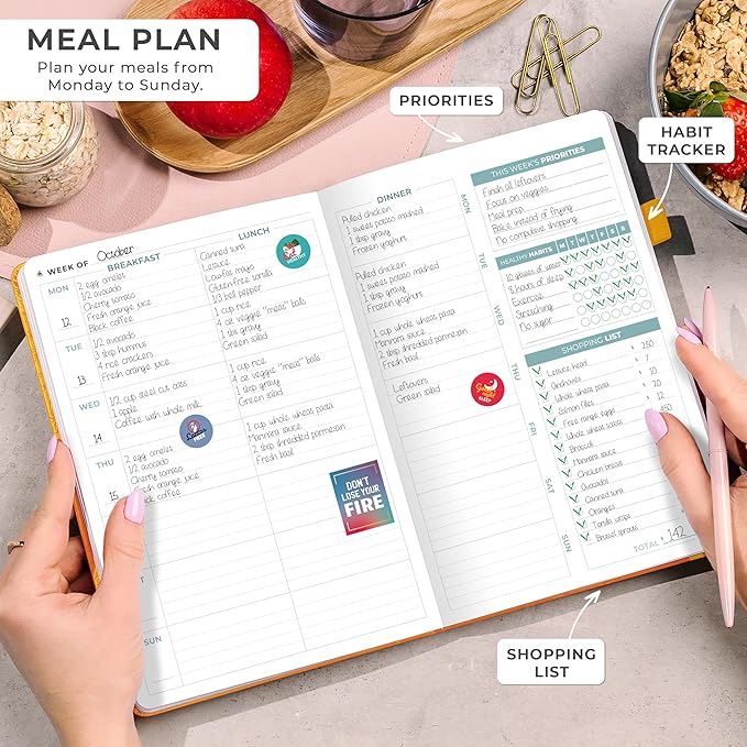 Clever Fox Weekly Meal Planner - Weekly & Daily Meal Prep Journal with Shopping and Grocery Lists for Menu Planning, Healthy Diet & Weight Loss Tracking, Lasts 1 Year, Undated, A5 - Amber Yellow