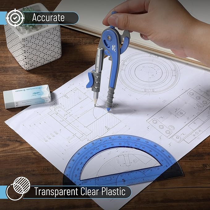 Mr. Pen- Compass and Protractor Set, Midnight Blue, Compass Geometry Tool, Protractor and Compass Set, Compass Drawing Tool, Drawing Compass, Geometry Compass, Math Compass for Geometry
