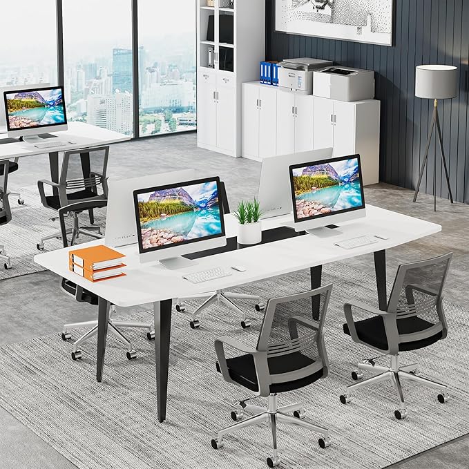Tribesigns 6FT Conference Table, 70.86L x 35.43W x 29.52H Inches Boat Shaped Meeting Table, Modern Seminar Table for Office Meeting Conference Room (6ft, White & Black)