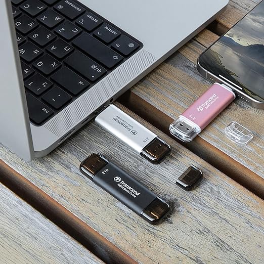 Transcend 1TB External SSD, Up to 1,050MB/s, USB 3.2 Gen 2 Portable SSD, 2-in-1 Type C &Type A, USB Hard Drive for Steam Deck, ROG Ally, MSI Claw, Windows&Mac, iPhone&iPad, Android, PS5&Xbox, Smart TV