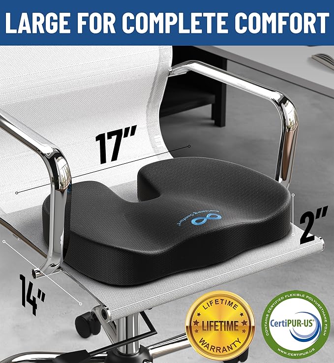 Everlasting Comfort Doctor Recommended Memory Foam Seat Cushions for Office Chairs - HSA FSA Eligible Tailbone Pain Relief Cushion, Sciatica & Back Support, Office Chair Cushion & Car Seat Cushion