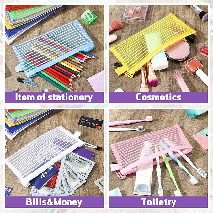 Zhehao 200 Pieces A6 Mesh Zipper Pouch Bulk Mesh Bags with Zipper Waterproof Small Pencil Pouches for School Office Supplies Organization 9.4 x 4.5 Inches (Bright Colors)