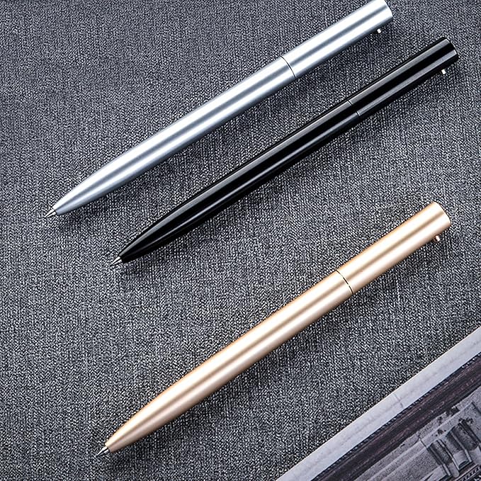 DUNBONG Retractable Metal Gel Pen, 0.5mm Medium Point Ballpoint Pens, Black Gel Ink (Red)