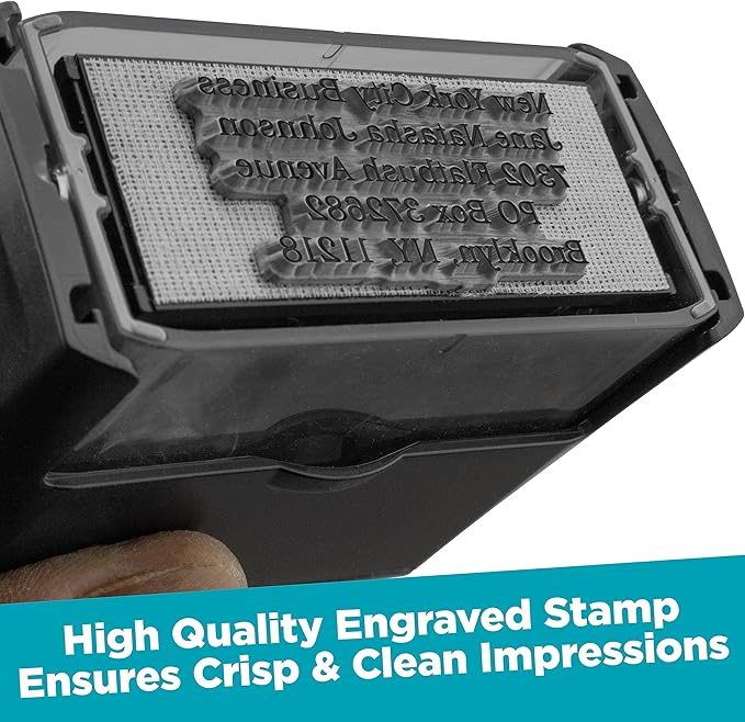 Custom Self Inking Rubber Stamp - Up to 5 Lines of Text - Choose from 15 Ink Colors - Large Size