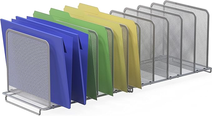 Simple Houseware 5 Section Upright File Sorter Organizer, Silver - 2 Pack