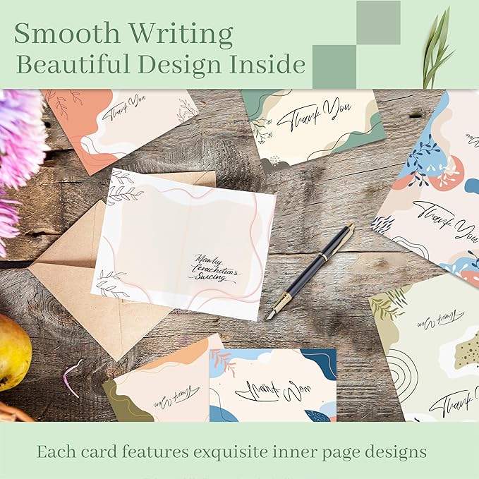 24 Pack Scented Thank You Cards with Kraft Envelopes & Matching Stickers, Scratch & Sniff Bulk Greeting Cards, 4x6 Inch Thank You Notes for Wedding, Business, Baby & Bridal Shower, Graduation, Funeral